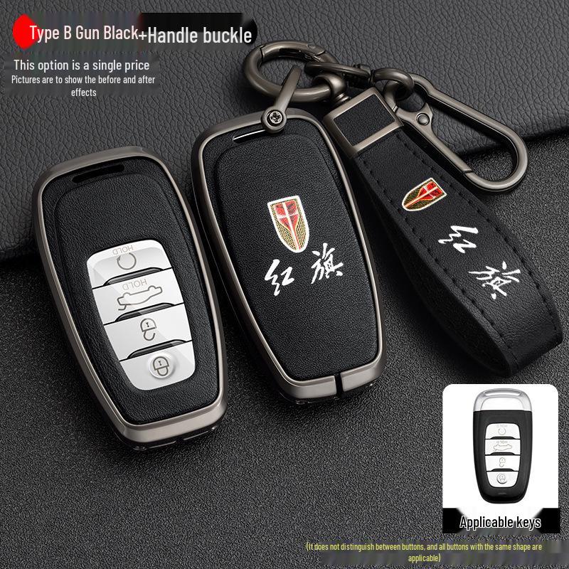 High-End Metal Key Case for Hongqi H9/H5/H7/HS7 - Full Wrap with Buckle Button for 21 Models