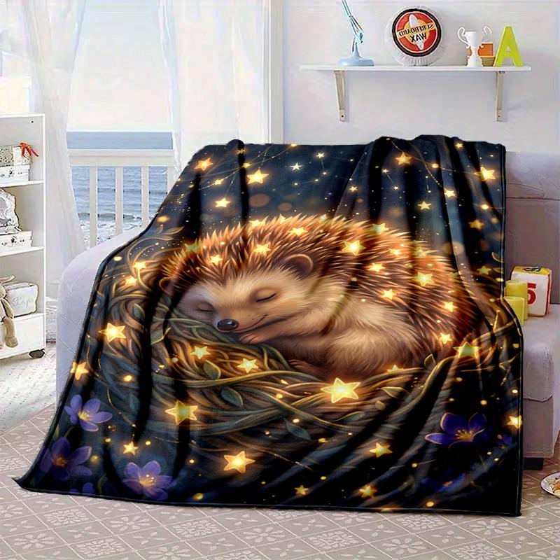 Autumnal Hedgehog Family Blanket Flannel Blanket Throw Blanket Sofa Cover Blanket Soft Premium Blanket Picnic Blanket Tv Blanket Gifts