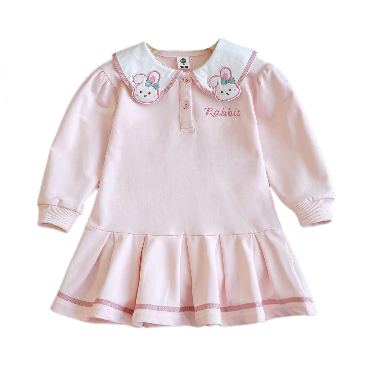 

Детское платье с длинным рукавом с плиссировкой, с принтом кролика и медведя, повседневное, идеально для выхода в свет, размеры [Jzozuxvv], Детская, для девочки, с принтами, 100% хлопок, юбка, розовый