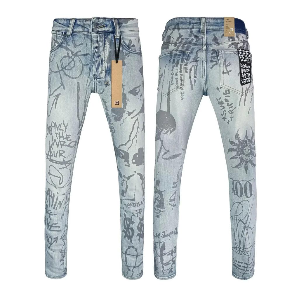 STREETRICH Nejvyšší kvalita Džíny Muži Ženy Móda Křížový Trend Retro Trend Malování Nízký Pas Strečové Skinny Roztrhané Ošoupané Kalhoty