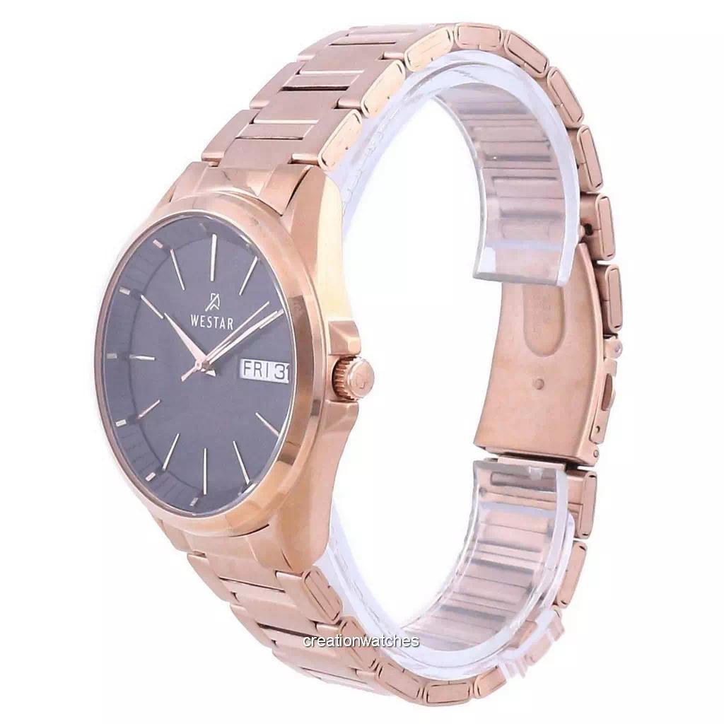 Westar Mostrador preto tom ouro rosa aço inoxidável quartzo 50212 PPN 603 relógio masculino