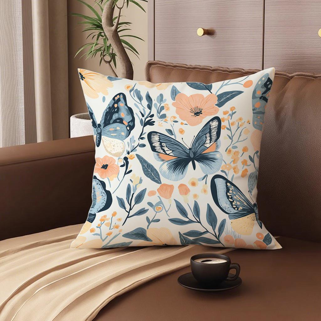 Schmetterlings- und Blumendruck Kissenbezug geeignet für Sofa Auto Schlafzimmer Dekorative Kissenhülle Kissenbezug