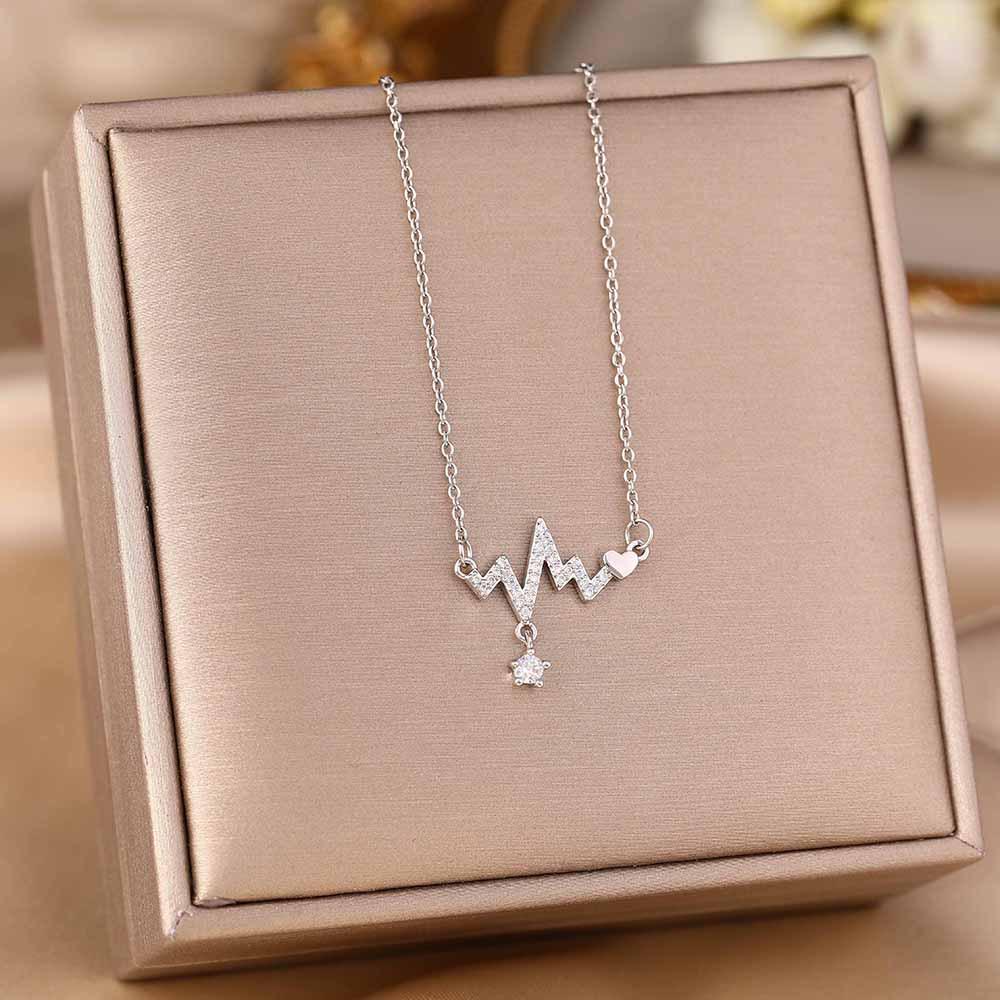Women's Silver Titanium Steel Necklace with Micro-Inlaid Zircon - Elegant, Durable Clavicle Chain Jewelry