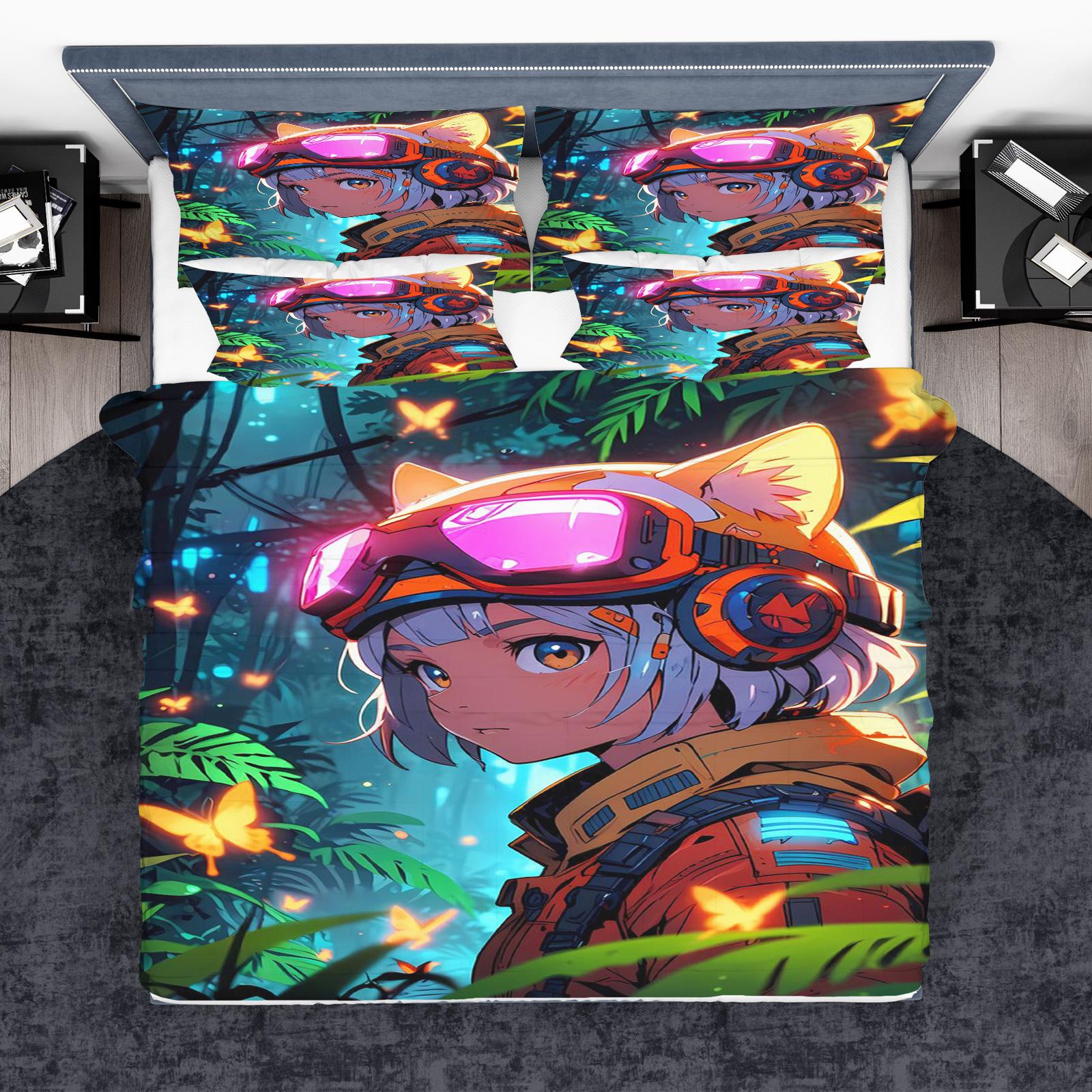 

Beautiful Girl Duvet Cover Cartoon 3-Piece Set Children Cute Polyester Soft Breathable Comforter Animation Bedding 135x200cm