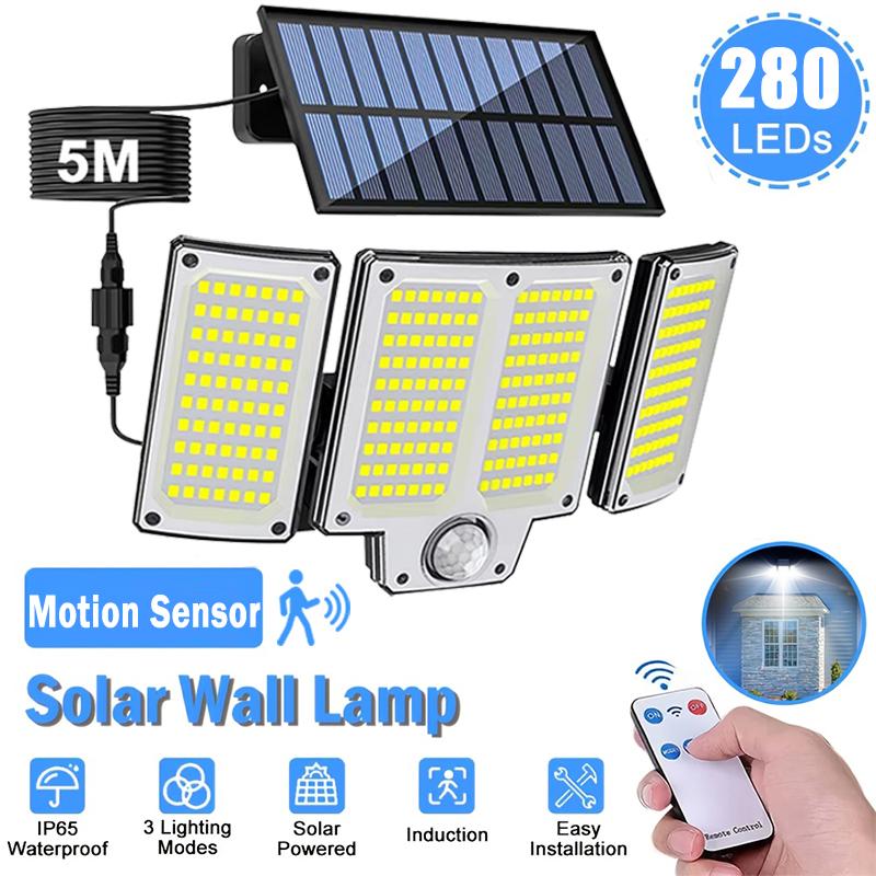 234/280 LED Solar Lights for Outside Motion Sensor Solar Flood Lights Waterproof Solar Powered Security Spot Garden Wall Lights