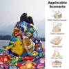 1pc, Pokemon Pikachu & Eevee Circular Patterned Throw Blanket, Perfect for Home Decor, Couch Cover, Outdoor Use, Travel, Camping, Car, Beach, Office N