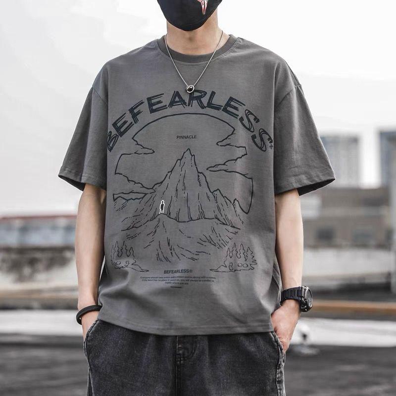 

IELGY, новая хлопковая футболка в японском стиле ретро с короткими рукавами, трендовая повседневная свободная летняя мужская одежда 4XL серый