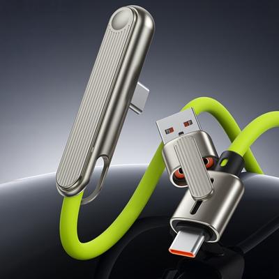240W Fast Charging USB-C Cable with Foldable Phone Stand Dual Head USB-A & USB-C Fast Charger Silicone Tangle-Free 480Mbps