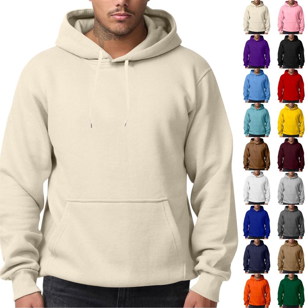 Men's Solid Color Fleece Hoodie Long Sleeve Pocket Loose Hoodie Top