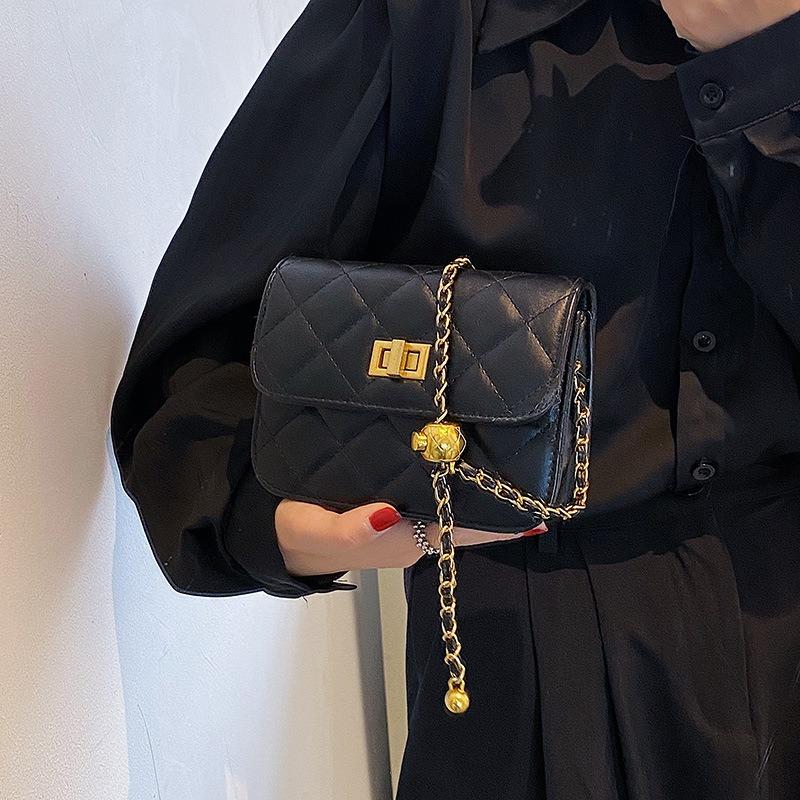 Summer New Golden Ball Chain Small Square Bag Women's Bag Fragrant Single Shoulder Fashion Women's Bag Trend Oblique Span Mobile Phone Bag