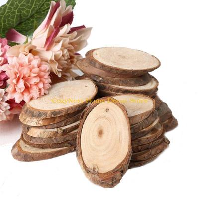 92MF 25pcs Natural Wooden Slices Oval Blank Pieces Unpainted Embellishments DIY