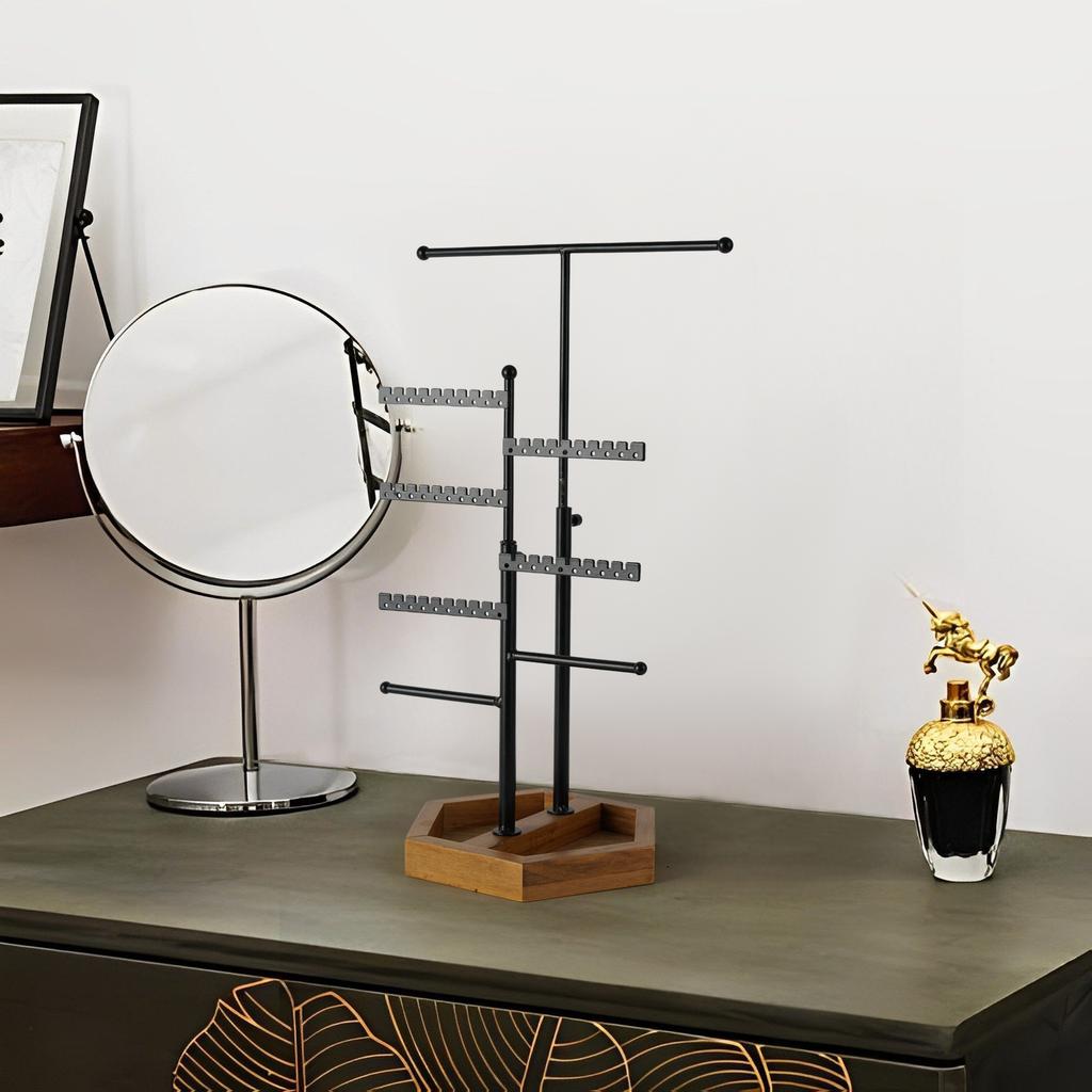 Iron Art 2T8 Layer Jewelry Earring Rack Disassembly Wooden Ring Storage Bracelet Necklace Jewelry Display Rack