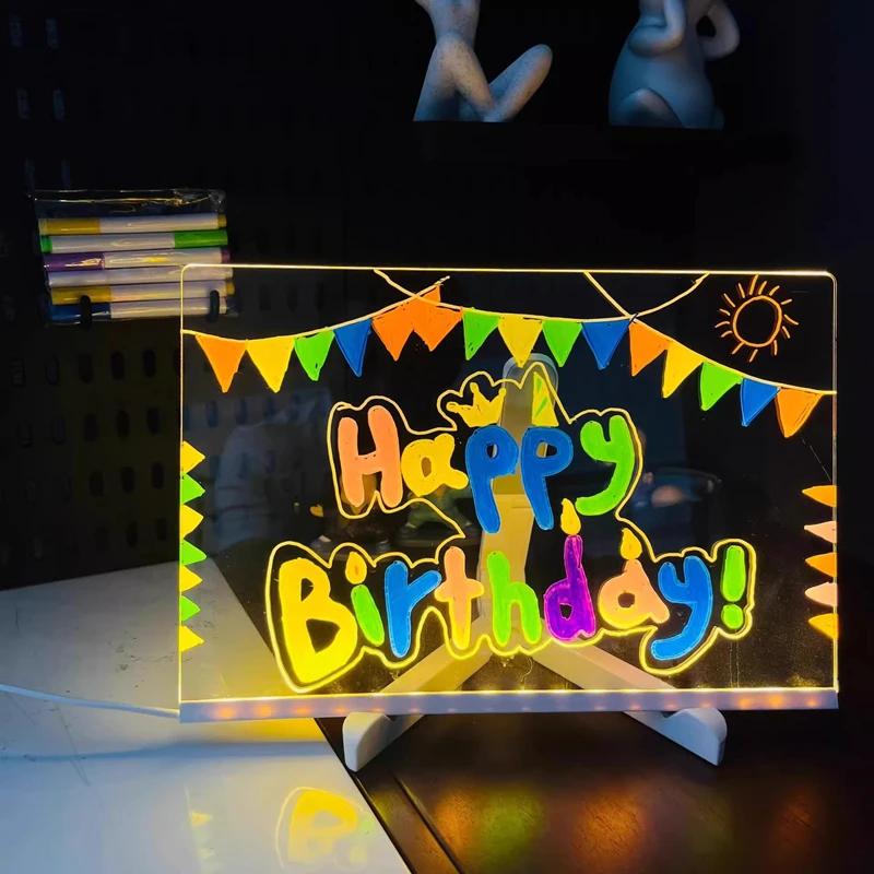 Attached With 7 Colorful Pens Light Up Acrylic Message Board Rewritable DIY Children's Glowing Drawing Board Message Lamp 2026