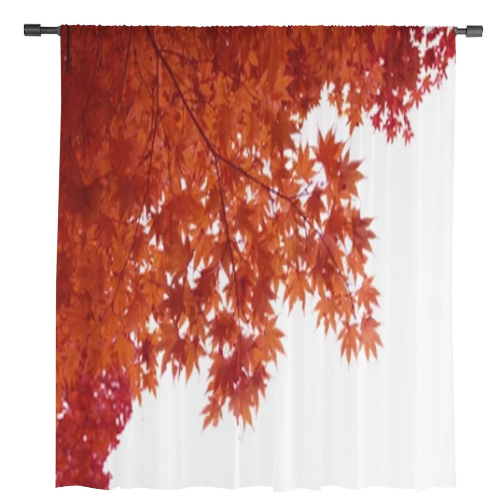 Red Autumn Maple Tree Leaves Sheer Curtains Bedroom Voile Curtain Living Room Window Sheer Curtains Kitchen Tulle Drapes