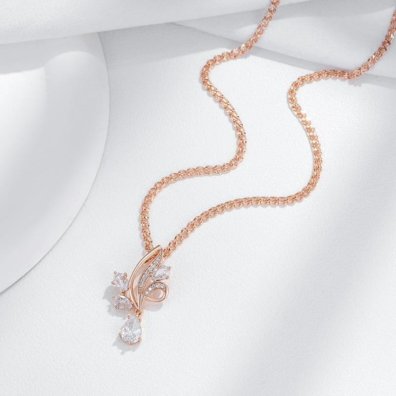 Shiny Natural Zircon Flower Pendant Necklace For Women Fashion  Rose Gold Color Ethnic Bridal Wedding Jewelry