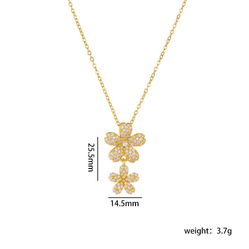 Elegant Hollow Flower with Zircon Pendant Necklace Stainless Steel Chain Jewelry Gifts for Women Teen Girls
