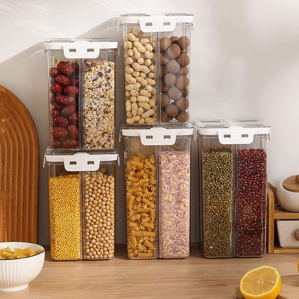 

Plastic 4 Grids Food Storage Containers Transparent Grain Storage Box for Household