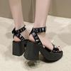Fashion Shoes for Women New Brand Ankle-wrap Women's Sandals Platform Dress Heeled Sandal Rivet High Chunky Heel Buckle Strap High Heels