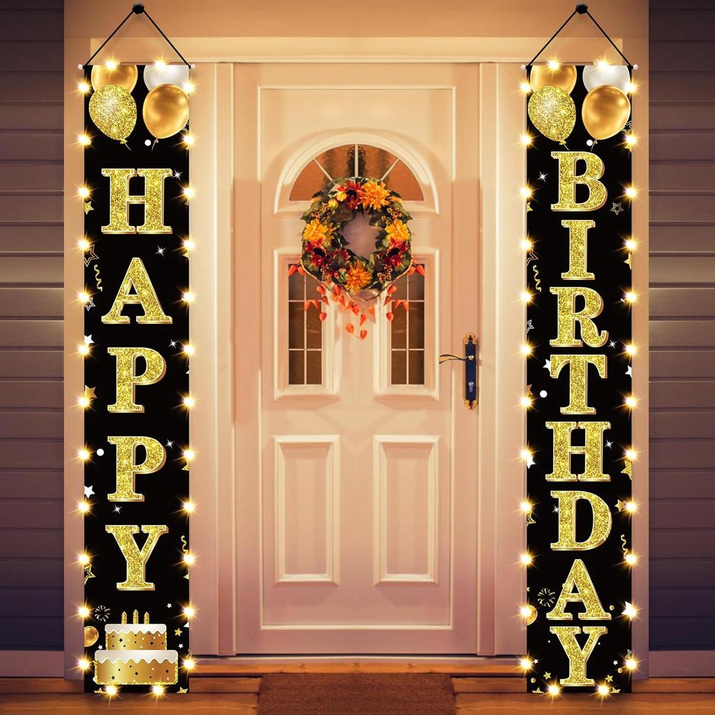 50th Birthday Party Banner Lighted Decorations for Men and Women - Black Gold Vintage 1976 50th Birthday Door Banners with LED Light, Fifty Years