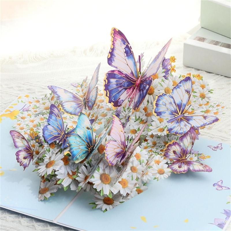 3D Butterfly and Flower Card for Birthdays Handmade Greeting Card with Envelope Elegant Anniversary Celebration Card