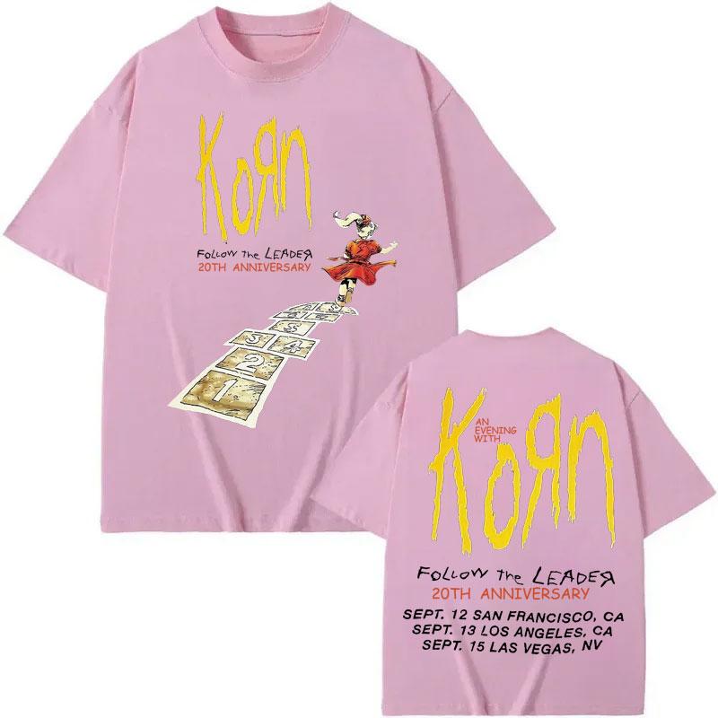 Rock Band Korn Follow The Leader Anniversary Merch T Shirt Harajuku Y2k Oversized T-shirt Men Women Gothic T-shirts