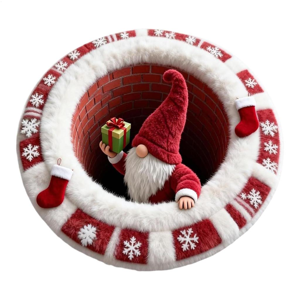 Christmas Decoration Round Carpet Santa Claus Pattern Imitation Cashmere Rug Non-Slip Door Mat Holiday Entryways Decor Mat