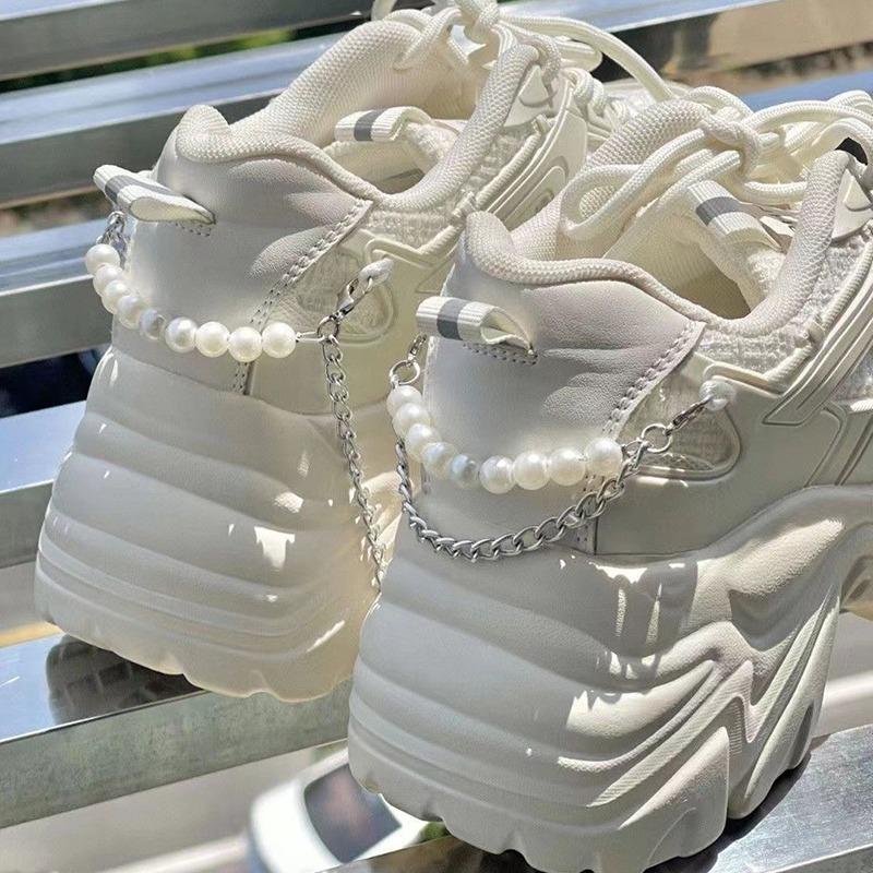 Perle Kette Plattform Turnschuhe Weiß Buffalo Schuhe Frauen Vintage Chunky Sport Vulkanisieren Kawaii Koreanische Casual Tennis Weibliche Neue