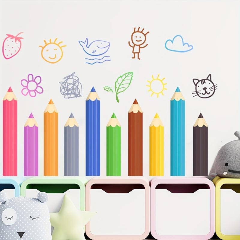 Fun Crayon Wall Stickers with Hand-Drawn Designs Wall Decoration Creative Wall Decals Home Decoration Accessories