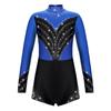 Kids Girls Stylish Clothing Long Sleeve Stand Collar Shiny Rhinestone Decor Contrast Color Gymnastic Dance Jumpsuit