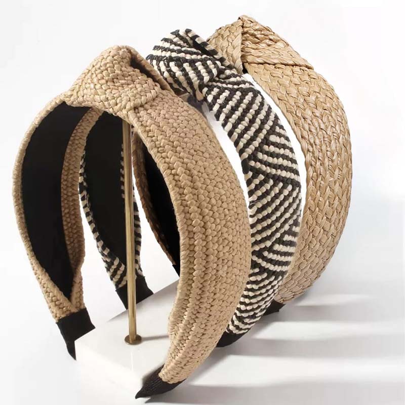 Knotted Headbands for Women Summer Trendy Straw Headband with Knot, Boho Women Fashion Head Band for Beach Vacation Hair Accessories for Women