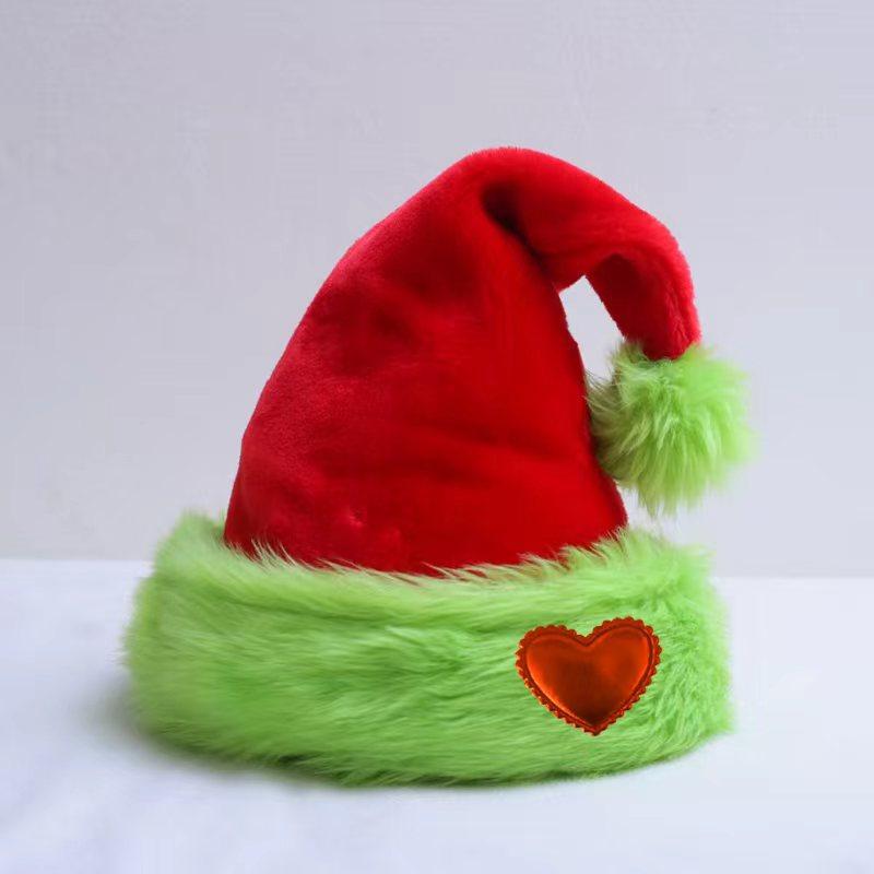 Shanghai-style woolen hat with heart-shaped brim Christmas hat,fluorescent green,with double-layered plush ball trim decoration 32x45cm