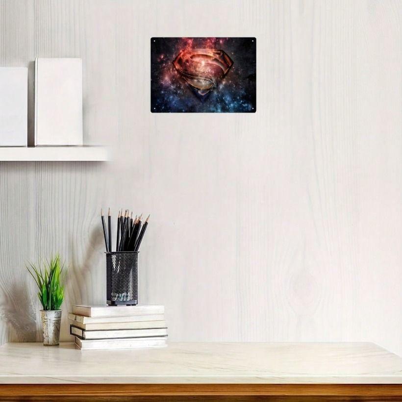 Vintage Metal Poster Superman Engraved Wall Decor Waterproof Art for Home Office