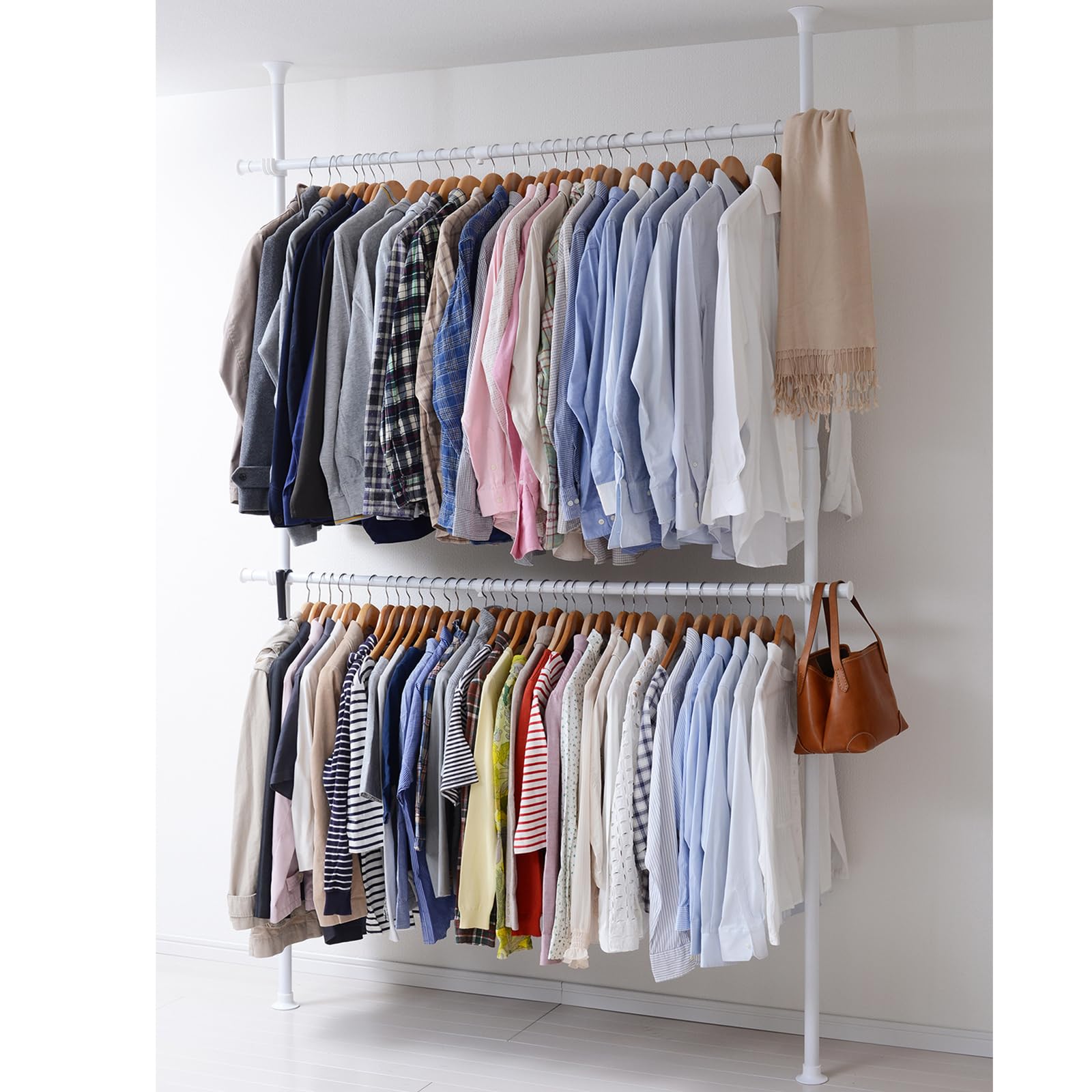 

Yamazen Tension Hanger 60kg Load Double Can Also Dry Expandable Vertically and Includes Easy Rack, 90-160cm Wide, Capacity, Size, Futons, белый