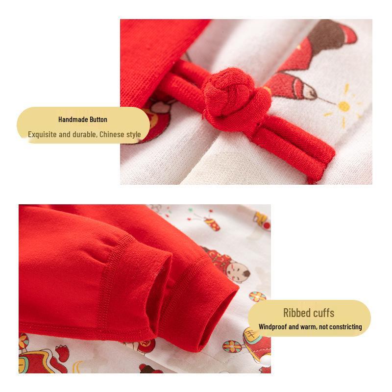Chinese Style Newborn Long Sleeve Two-Piece Look Romper - Autumn Baby Bodysuit for Crawling