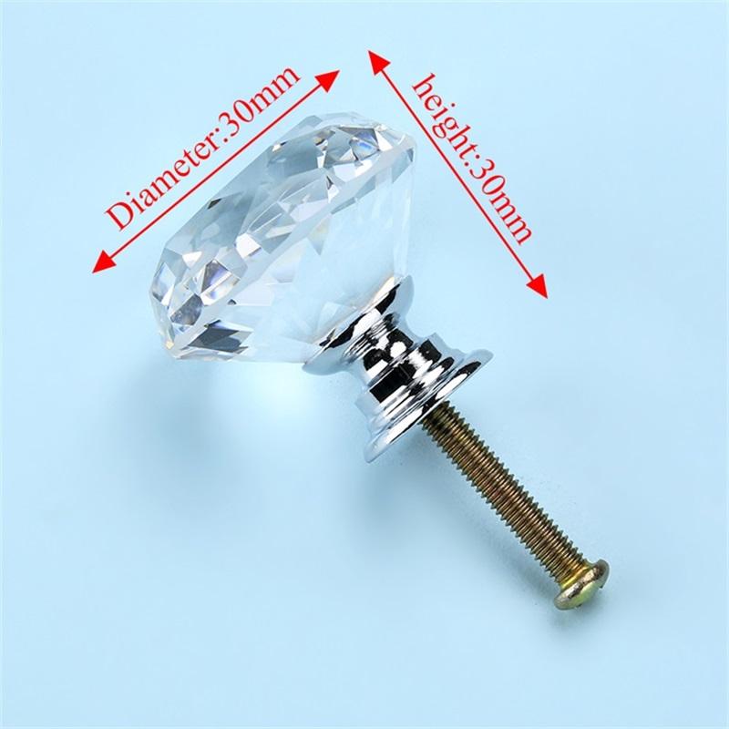 NAIERDI 20mm 30mm Diamond Crystal Glass Knobs Cupboard Pulls Drawer Knobs Kitchen Cabinet Handles Modern Style Furniture Pulls