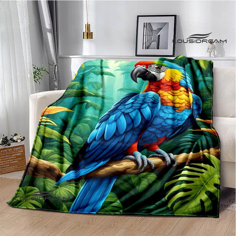 3D Parrot Cute Printed Blankets Picnic Blanket Warm Flannel Blankets Soft and Comfortable Blanket Bed Linings Birthday Gift