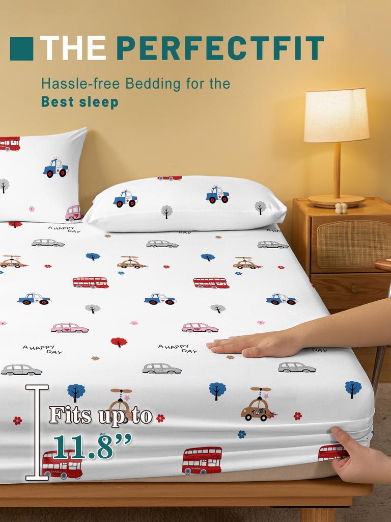 1 Cartoon Lustiges Auto Bedrucktes Mattes Spannbettlaken, Schlafzimmer Bedruckte Bettdecke, Bettwäsche (Ohne Kissenbezüge)