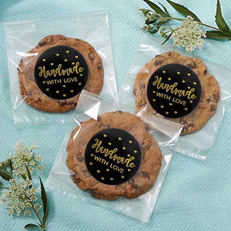 Black Hot Stamping Handmade Baking Stickers - Cute Thank You Labels for Gifts & Decorations