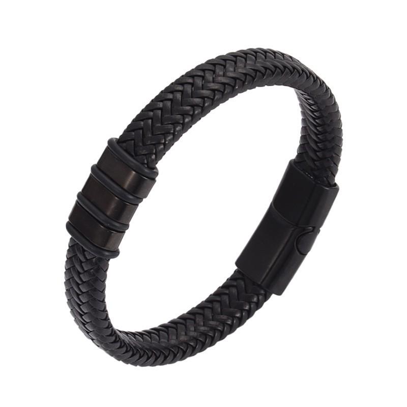 Anti-static Men's Stainless Steel Leather Magnetic Bracelet - European Retro Style