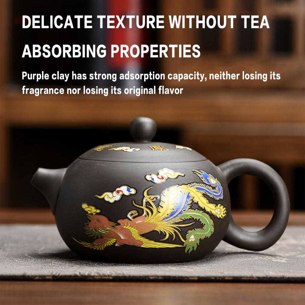 Dragon and Phoenix Purple Sand Pot Tea Color-changing Purple Clay  Zisha Teapot for Wood Stove or Stovetop Xuan-US