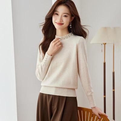 Srcr Women's Beaded 100% Wool Short-Knit Sweater