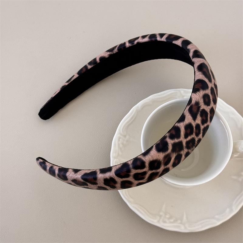 3CM Fashion Women's Leopard Print Synthetic Leather Headband with Sponge Padding Lady Girls Daily Hair Hoop Accessories