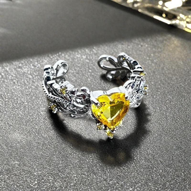 Fashion Color Love Zir*****Pen Ring Slightly Inlaid Heart-Shaped Exquisite High-End Personalized Accessories Women