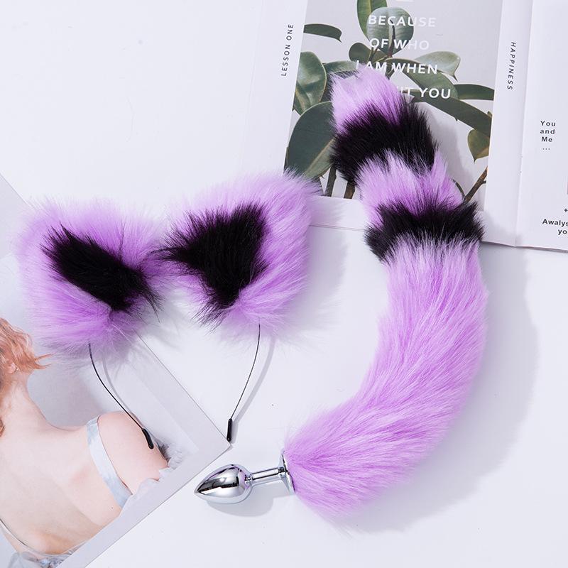 Anal Sex Toys Fox Tail Butt Plug Sexy Plush Cat Ear Headband With Bells Necklace Set Massage Sex Toys for Women Couples Cosplay