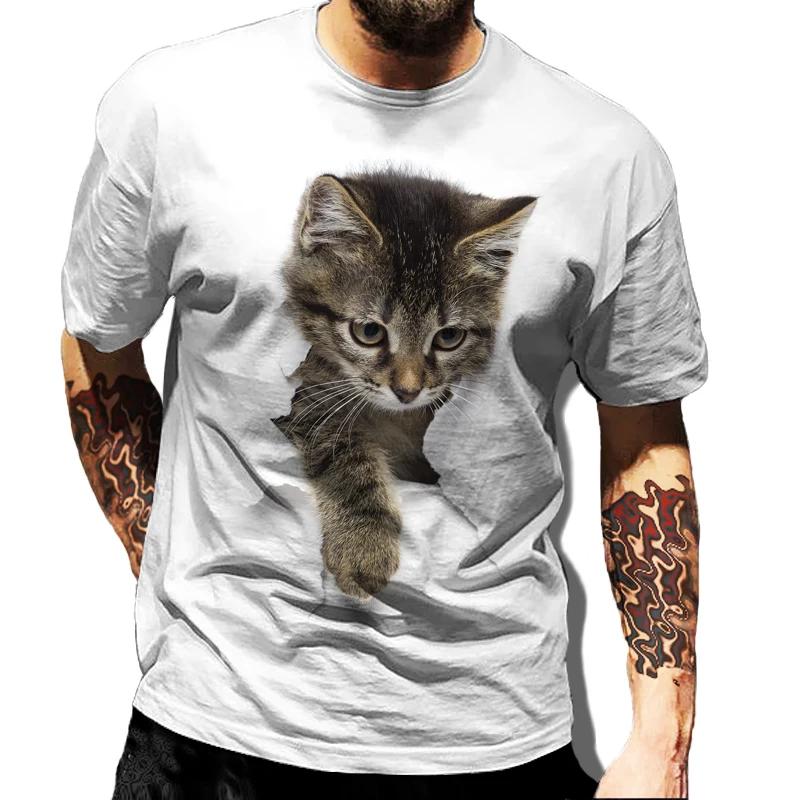 Childish Fun Men Women Short Sleeved Casual Loose Top Brief Strokes Cat Pattern Men's T-shirt Summer Round Neck Sportswear Tops