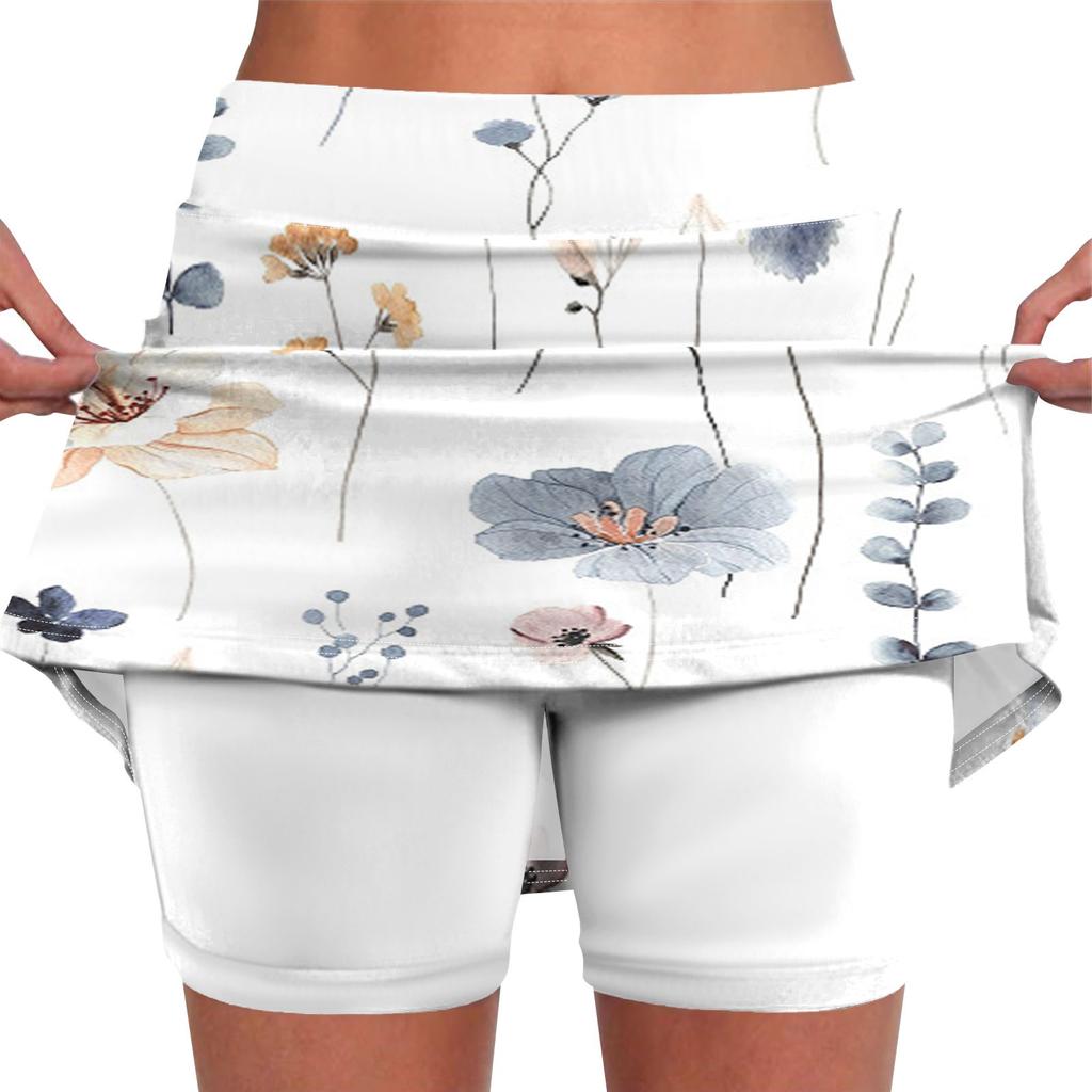 Kadınlar için elastik Yoga Pantolon-Etekler Baskı Atletik Şort Hafif Yüksek Bel Sıska Katı Joggers