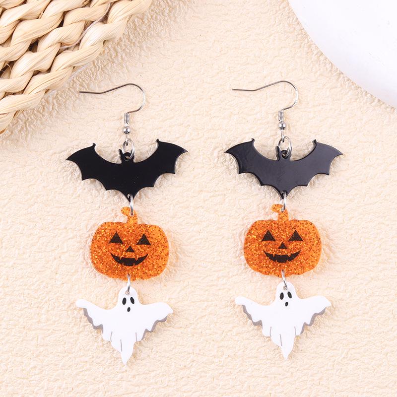 Halloween Acrylic Stud Earrings: Pumpkin, Bat, Ghost & Skull Dangle Accessories
