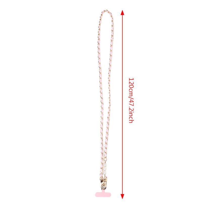 Trendy Universal Pearl Metal Cell Phone Chain Charms Women Detachable Phone Lanyards Crossbody Neck Strap with Patch