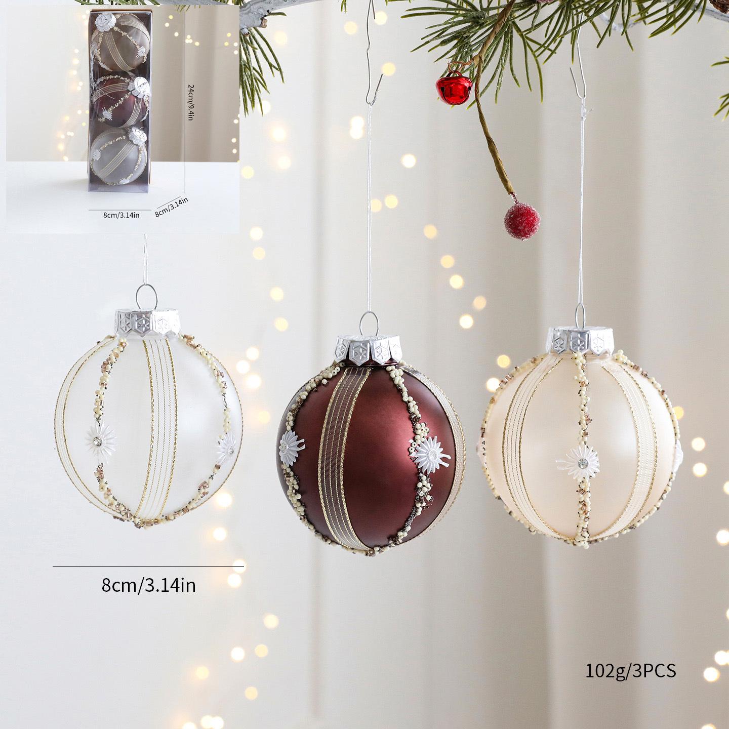 8CM Hand-painted Christmas Tree Ornament - Plastic Ball in PVC Box