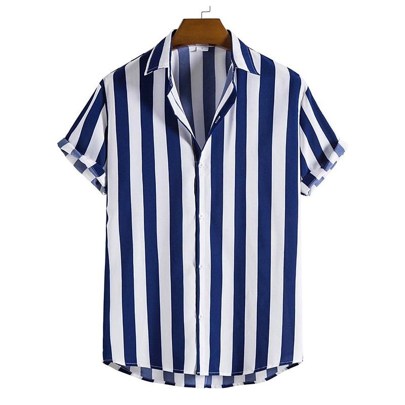 Striped Simple Men's Shirt Casual Loose Lapel Cardigan Top Large Size Men's Short-sleeved Shirt High-end Comfortable And Simple
